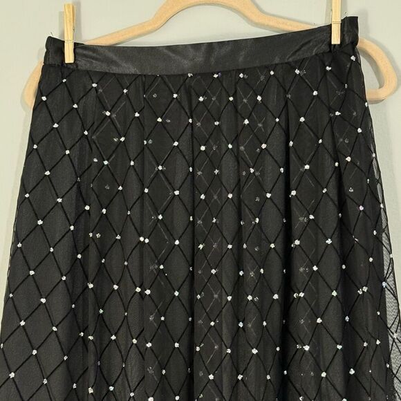 R&M Richards Vintage Sheer Chiffon Sparkly Glitter Dotted Glam Goth Midi Skirt 1 - Picture 2 of 9